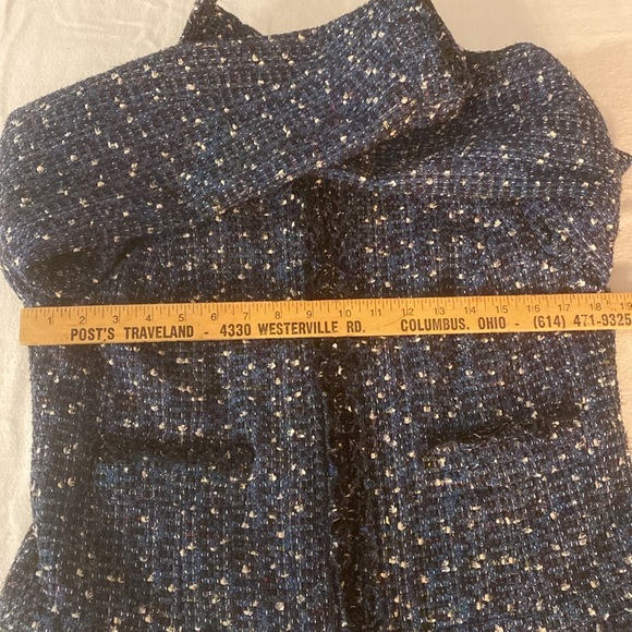 TORY BURCH Tweed Blue Teal w/white Ruffle Trim Jacket Size 10 Fully Lined +NICE! - Picture 11 of 14